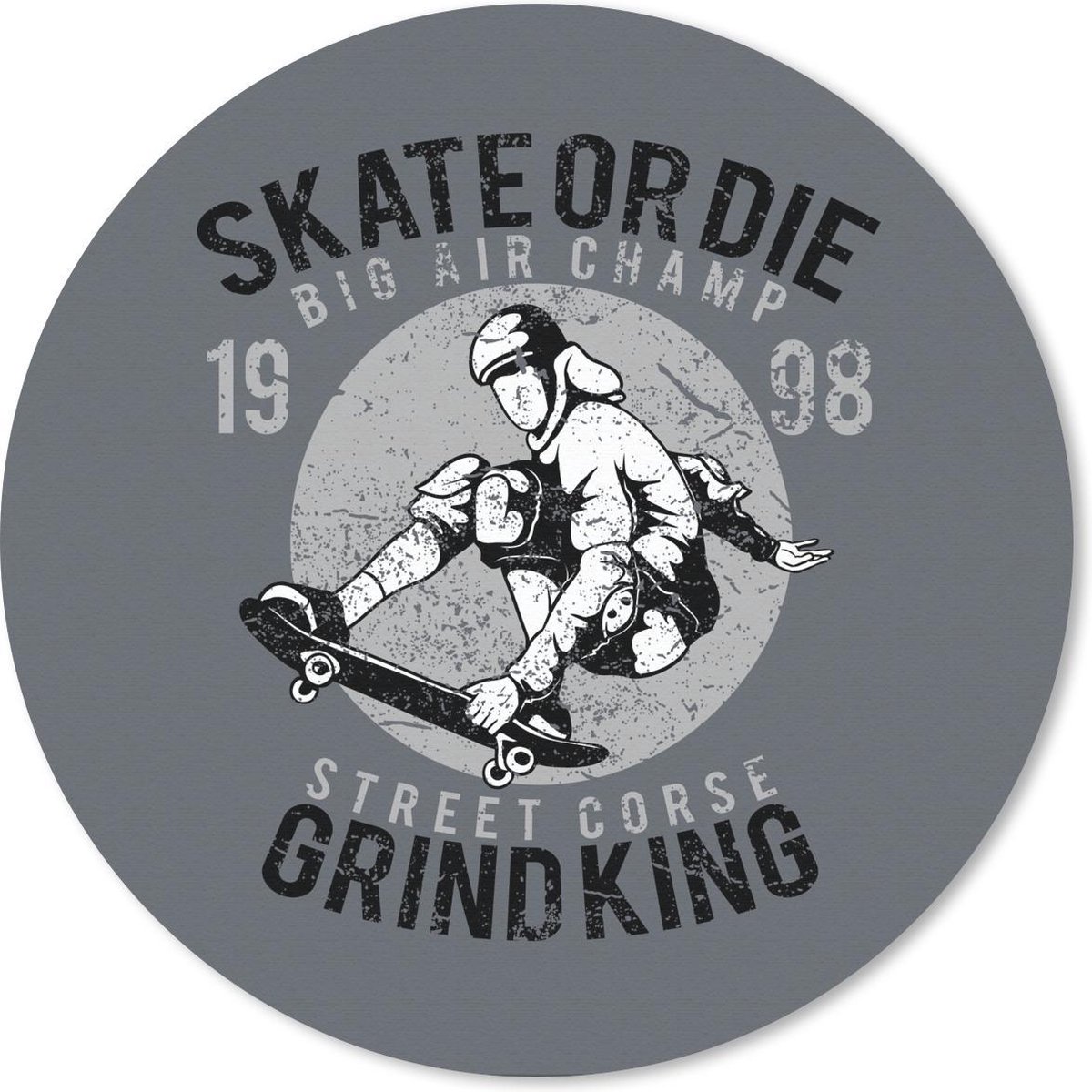 Muismat rond 40x40 cm - Mousepad Skateboard - Retro - Tekening - Ronde muismatten