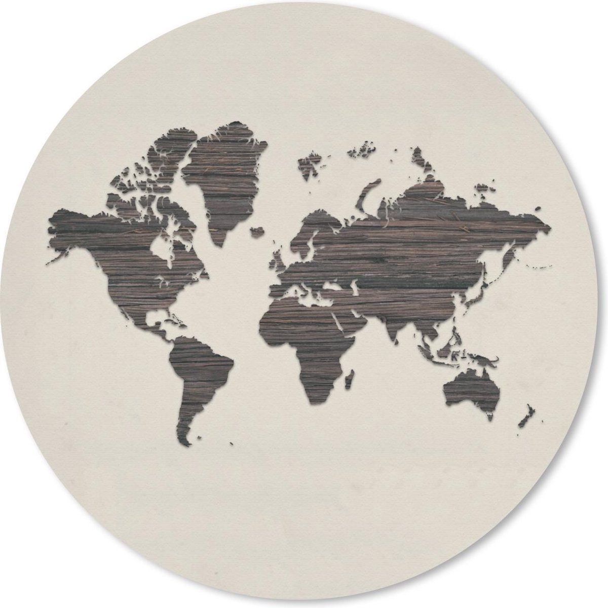 Muismat rond 40x40 cm - Mousepad Wereldkaart - Bruin - Hout - Ronde muismatten