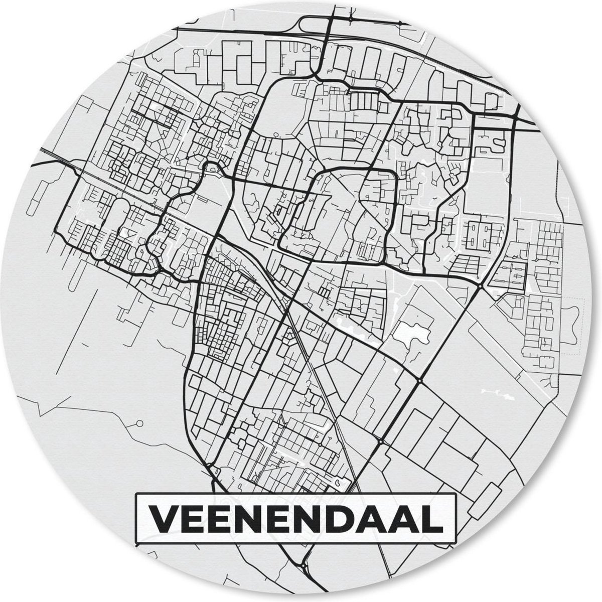 Muismat rond 40x40 cm - Mousepad Stadskaart - Veenendaal - Grijs - Wit - Ronde muismatten