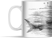 Mok - Een zwart-wit illustratie van de grote witte haai - 350 ml - Beker