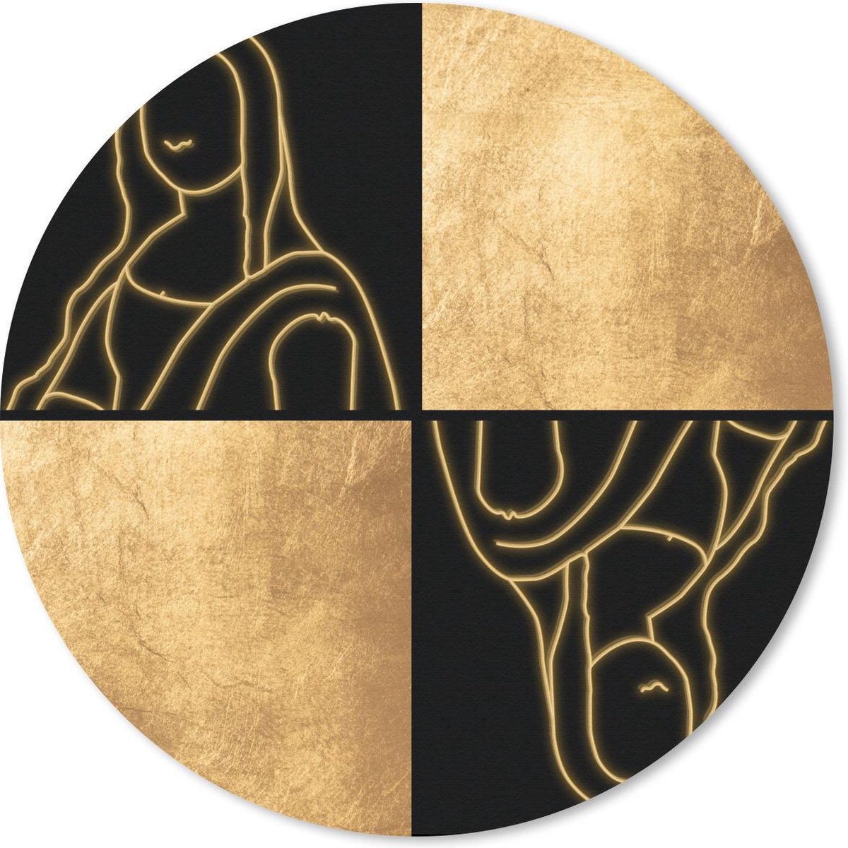Muismat rond 50x50 cm - Mousepad Oude meesters - Collage - Goud - Ronde muismatten