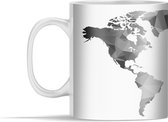 Mok - Wereldkaart - Vormen - Grijstinten - 350 ml - Beker