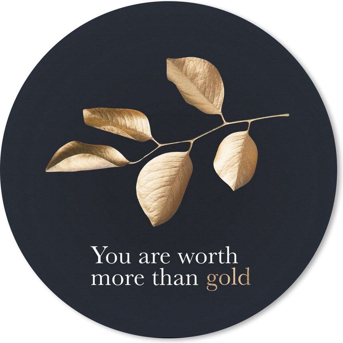 Muismat rond 50x50 cm - Mousepad Bladeren - Goud - Spreuk - Ronde muismatten