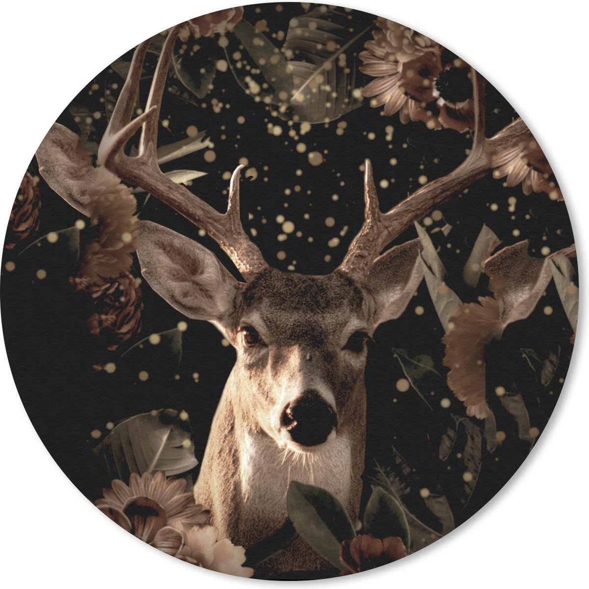 Muismat rond 40x40 cm - Mousepad Hert - Bloemen - Licht - Botanisch - Ronde muismatten