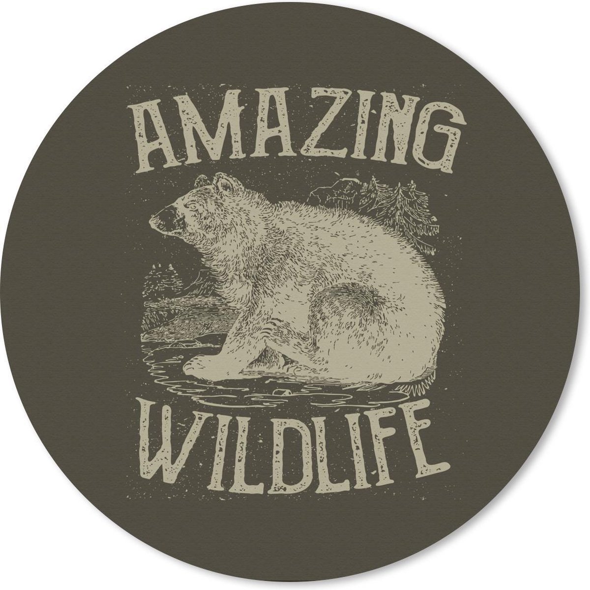Muismat rond 40x40 cm - Mousepad Vintage - Beer - Natuur - Ronde muismatten