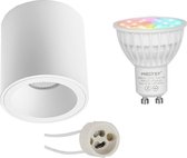 Mi-Light MiBoxer - Opbouwspot Set GU10 - Smart LED - Wifi LED - Slimme LED - 4W - RGB+CCT - Aanpasbare Kleur - Dimbaar - Pragmi Cliron Pro - Opbouw Rond - Mat Wit - Verdiept - Ø90mm - BSE