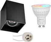 Mi-Light MiBoxer - Opbouwspot Set GU10 - Smart LED - Wifi LED - Slimme LED - 4W - RGB+CCT - Aanpasbare Kleur - Dimbaar - Pragmi Luxina Pro - Opbouw Vierkant - Mat Zwart - Verdiept - Kantelbaa