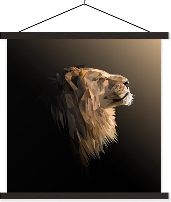 Posterhanger incl. Poster 60x60 cm - Schoolplaat - Leeuwen - Illustratie - Geometrisch - Textielposter - Zwarte latten