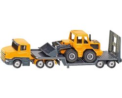 foto van SIKU 1616, Dieplader met voorlader, metaal/kunststof, oranje, beweegbare achterklep, ontkoppelbaar