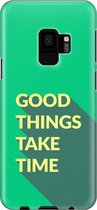 Samsung Galaxy S9 Telefoonhoesje - Extra Stevig Hoesje - 2 lagen bescherming - Met Quote - Good Things - Groen