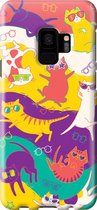 Samsung Galaxy S9 Telefoonhoesje - Premium Hardcase Hoesje - Dun en stevig plastic - Met Dierenprint - Kat - Geel