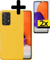 Samsung A72 Hoesje Geel Siliconen Case Met 2x Screenprotector - Samsung Galaxy A72 Hoesje Hoes met 2x Screenprotector - Geel