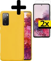 Samsung S20 FE Hoesje Geel Siliconen Case Met 2x Screenprotector - Samsung Galaxy S20 FE Hoesje Hoes met 2x Screenprotector - Geel