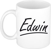 Edwin naam cadeau mok / beker met sierlijke letters - Cadeau collega/ vaderdag/ verjaardag of persoonlijke voornaam mok werknemers