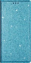 Hoesje geschikt voor iPhone 12 Mini - Bookcase - Pasjeshouder - Portemonnee - Glitter - TPU - Blauw
