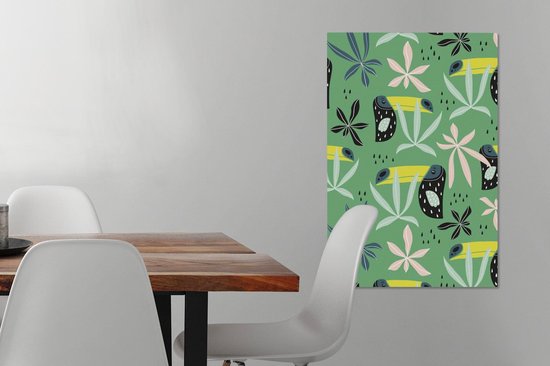 Tableau sur toile Toucan - Feuilles - Vert - 40x60 cm - Décoration murale