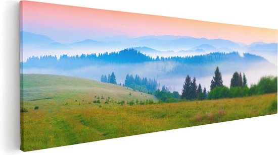 Artaza Canvas Schilderij Mistige Heuvel Landschap Met Bossen - 90x30 - Foto Op Canvas - Canvas Print