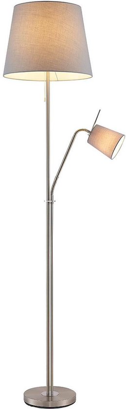 Lindby - vloerlamp - 1licht - stof, metaal - H: 175 cm - E27 - grijs, nikkel gesatineerd