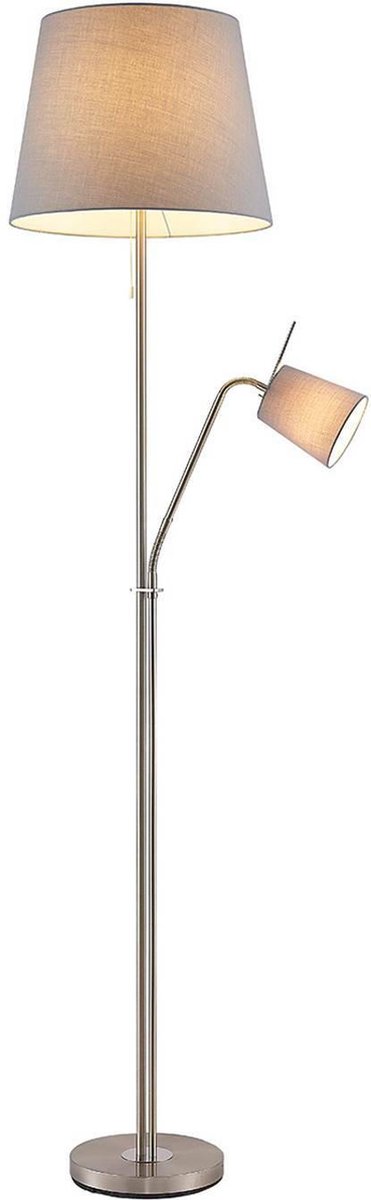 Lindby - vloerlamp - 1licht - stof, metaal - H: 175 cm - E27 - grijs, nikkel gesatineerd