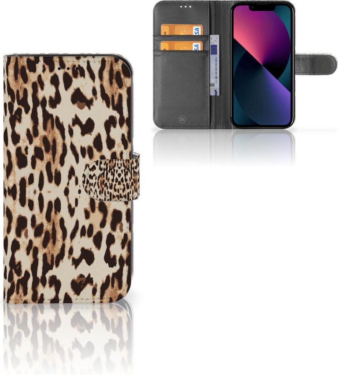 Apple iPhone 13 Telefoonhoesje met Pasjes Leopard