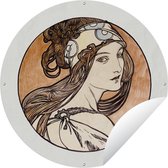 Tuincirkel Vrouw - Art nouveau - Pastel - 60x60 cm - Ronde Tuinposter - Buiten