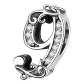 Tracelet - Zilveren bedels - Cijfer Bedel 9 | Bedel nummer 9 met zirkonia | 925 Sterling Zilver - Pandora compatible - 925 Zilver Certificaat - In Leuke Cadeauverpakking - Valentij