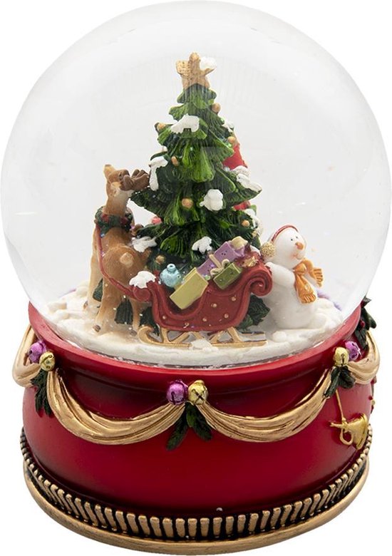 Clayre & Eef Sneeuwbol Kerstman Ø 15x20 cm Rood Groen Kunststof Glas Rond - Clayre & Eef