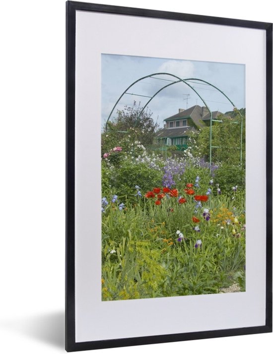 Fotolijst incl. Poster - Huis van Monet met kleurrijke bloemen in de tuin in het Franse Giverny - 40x60 cm - Posterlijst