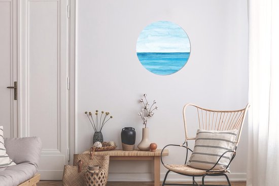 WallCircle - Stickers muraux - Cercle Papier Peint - Mer - Aquarelle - Blauw - 30x30 cm - Cercle Mural - Auto Adhésif - Autocollant Rond Papier Peint