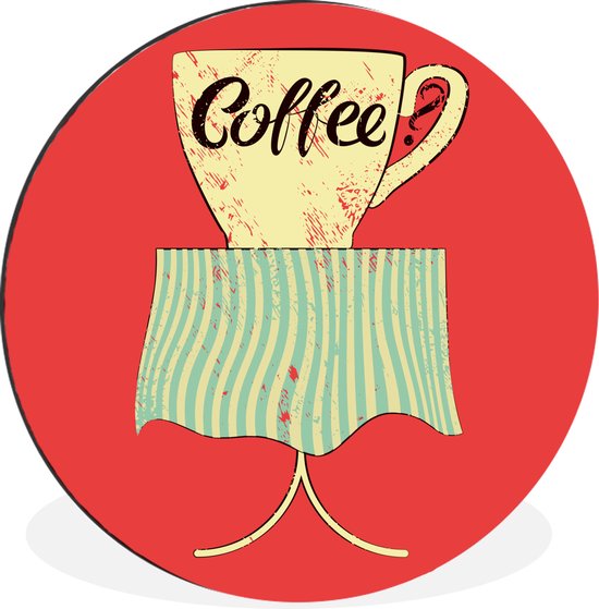 Illustration de Café vintage sur fond rouge Cercle mural aluminium - ⌀ 60 cm - peinture ronde - tirage photo sur aluminium / dibond / cercle mural / cercle vivant / cercle jardin (décoration murale)