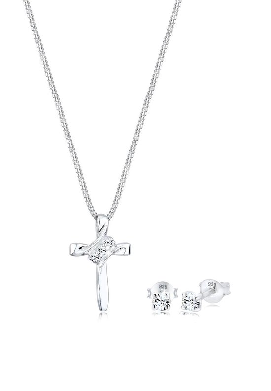 Elli Dames Sieraden Set Dames Kruis Hanger Elegante Set Oorsteker met kristallen in 925 sterling zilver