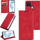 Voor OPPO Realme C21Y Retro-skin Business Magnetische Suction Leather Case met Houder & Kaartsleuven & Portemonnee (Rood)