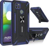 Voor Motorola Moto G9 Power War-god Armor TPU + PC Schokbestendige magnetische beschermhoes met opvouwbare houder (blauw + zwart)