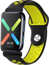 Siliconen Smartwatch bandje - Geschikt voor Oppo Watch sport bandje - zwart/geel - Strap-it Horlogeband / Polsband / Armband - Oppo 46mm