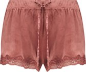 Hunkemöller Dames Nachtmode Shorts Velours Lace  - Roze - maat L