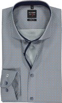 OLYMP Level 5 body fit overhemd - mouwlengte 7 - blauw met wit en camel dessin (contrast) - Strijkvriendelijk - Boordmaat: 43