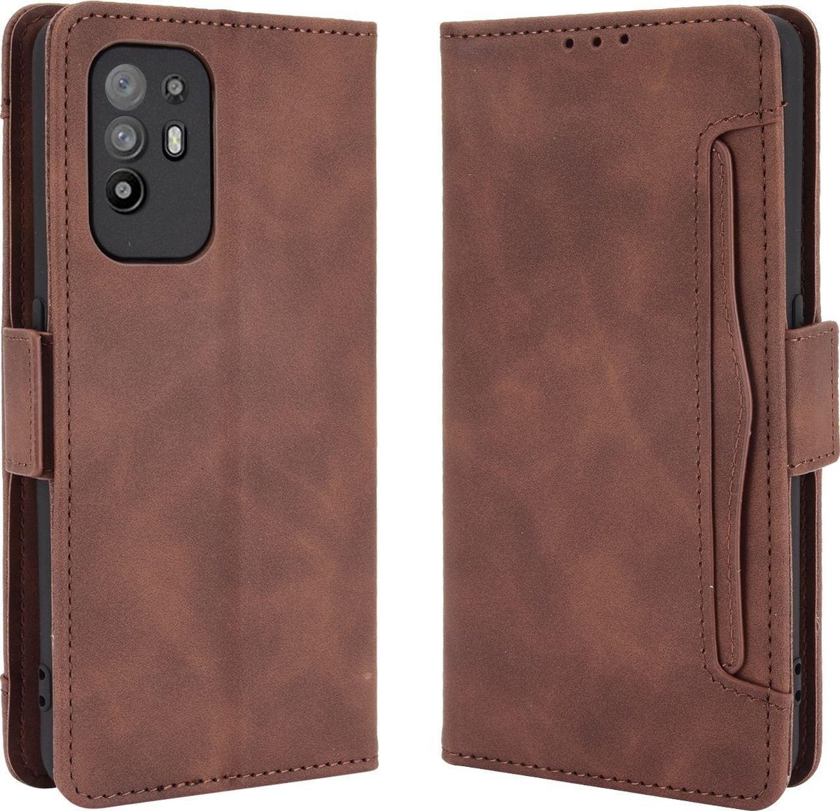 Mobigear Telefoonhoesje geschikt voor OPPO A94 5G Hoesje | Mobigear Slide Wallet Bookcase Portemonnee | Pasjeshouder voor 5 Pasjes | Telefoonhoesje voor Pinpas / OV Kaart / Rijbewijs - Bruin