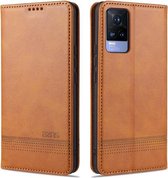 Voor vivo V21e AZNS Magnetische Kalf Textuur Horizontale Flip Leather Case met Kaartsleuven & Houder & Portemonnee (Lichtbruin)