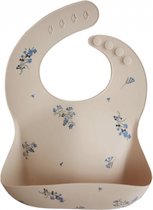 Mushie Siliconen Baby Slabbetje met Opvangbakje | Lilac Flowers | BPA ftalaatvrij| afwasbaar