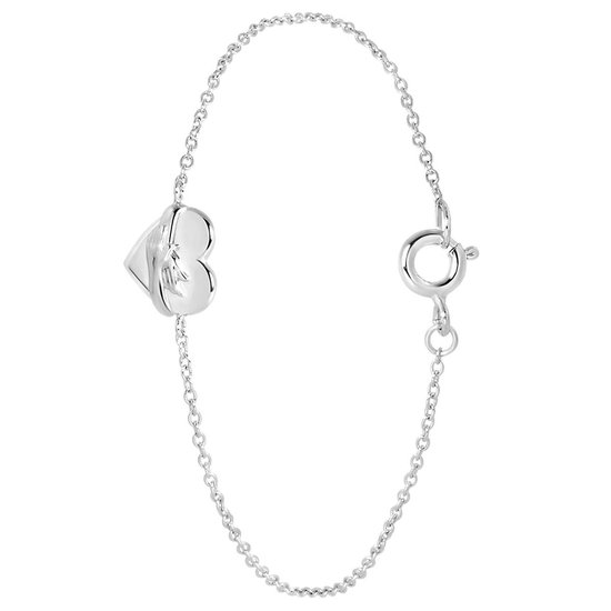Lucardi Dames Zilveren armband hart hug - Armband - 925 Zilver - Zilverkleurig - 18.5 cm