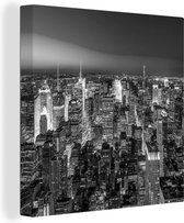 Canvas Schilderij Luchtfoto New York bij nacht - zwart wit - 50x50 cm - Wanddecoratie