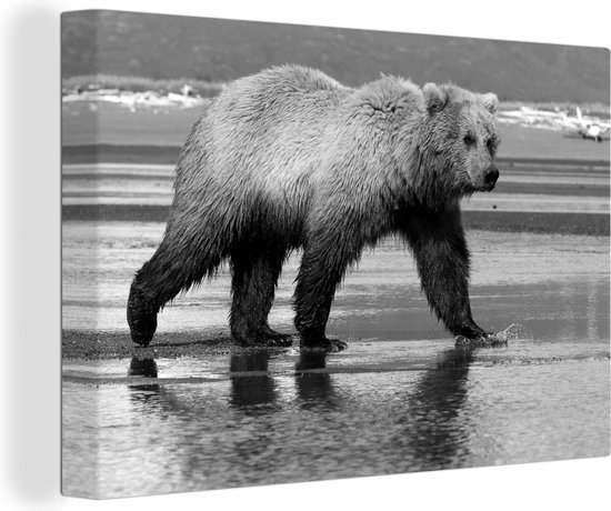 Tableau sur toile Chasse l ours brun noir et blanc 120x80 cm