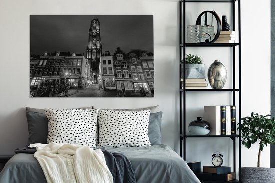 Tableau sur toile La Tour Dom à Utrecht la nuit - noir et blanc - 120x80 cm - Décoration murale