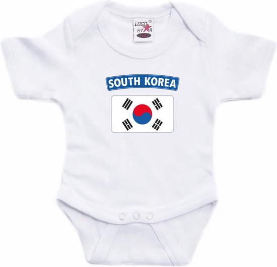 South-Korea baby rompertje met vlag wit jongens en meisjes - Kraamcadeau - Babykleding - Zuid-Korea landen romper 80