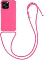 kwmobile telefoonhoesjegeschikt voor Apple iPhone 13 Pro - Hoesje van siliconen met telefoonkoord - In neon roze