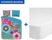 Luxe Dekbedovertrek Tweepersoons - Lits Jumeaux - 240x200/220cm - Inclusief 2 Kussenslopen - 100% Zacht Percale Katoen - Adventures + Zachte Katoenen Hoeslaken - 180x200cm - Wit