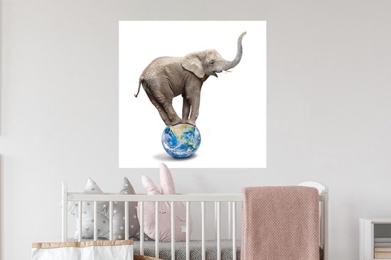 Stickers muraux - Éléphant - Globe - Wit - 80x80 cm - Film Adhésif