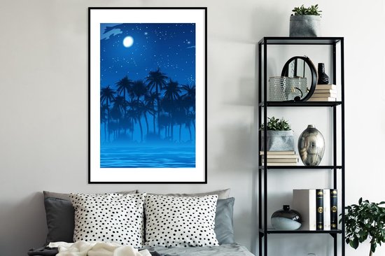 Fotolijst incl. Poster - Sterrenhemel - Palmboom - Zee - 80x120 cm - Posterlijst