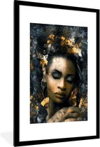 Fotolijst incl. Poster - Bloemen - Vrouw - Abstract - 60x90 cm - Posterlijst