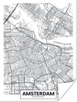 Poster Stadskaart - Amsterdam - Zwart - Wit - 30x40 cm - Plattegrond